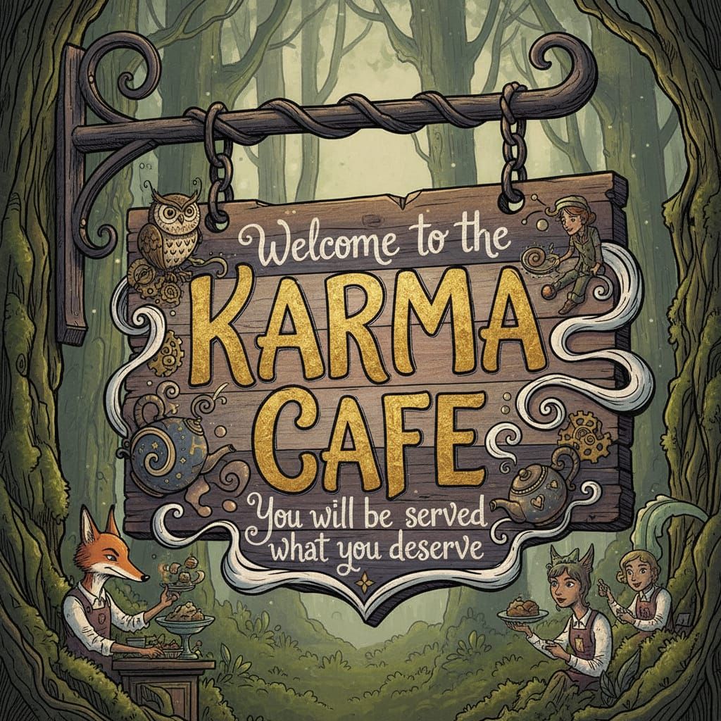 Karma Cafe Sign: Welcome, You'll Get What You Deserve