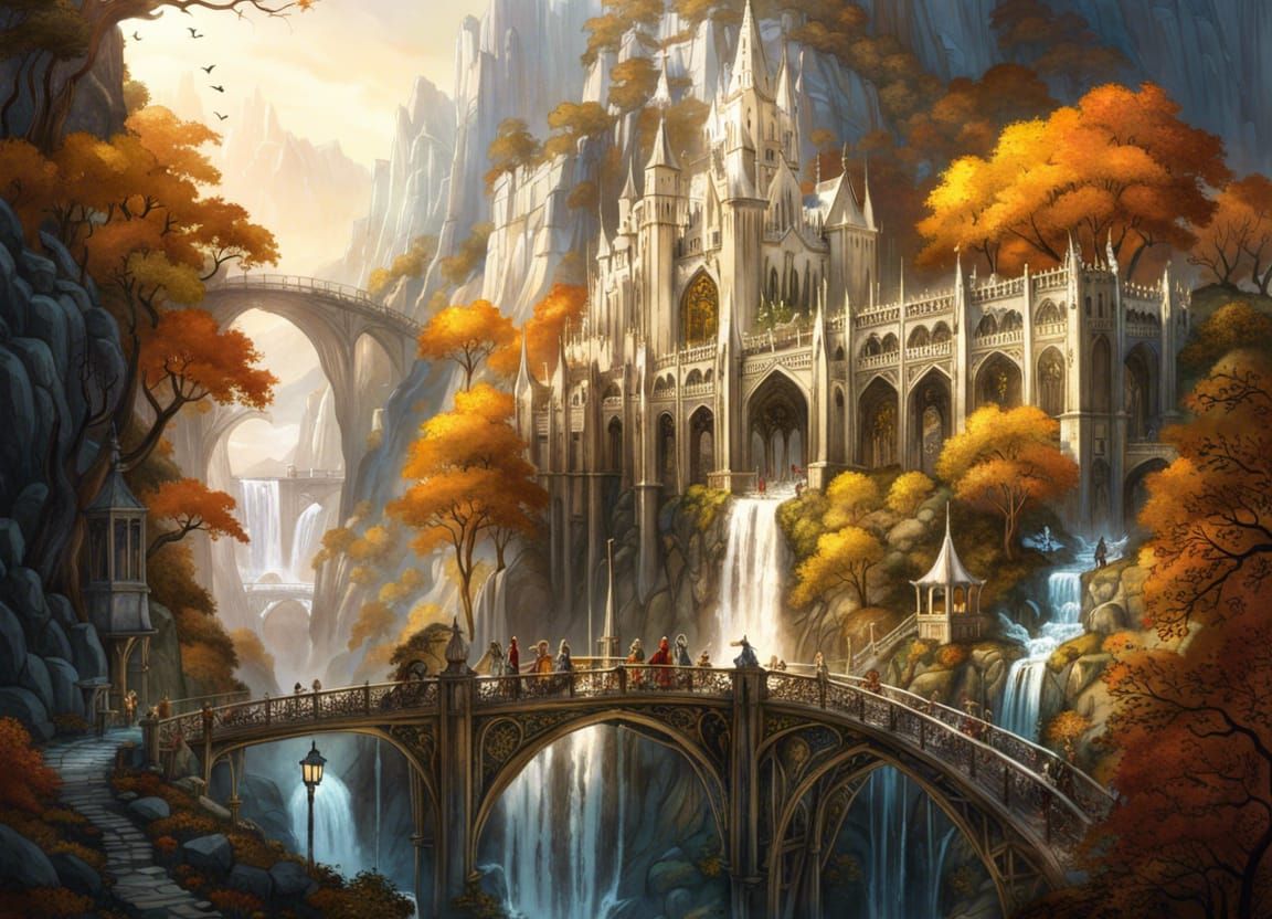 Rivendell: Elven City in Autumn Fantasy Landscape