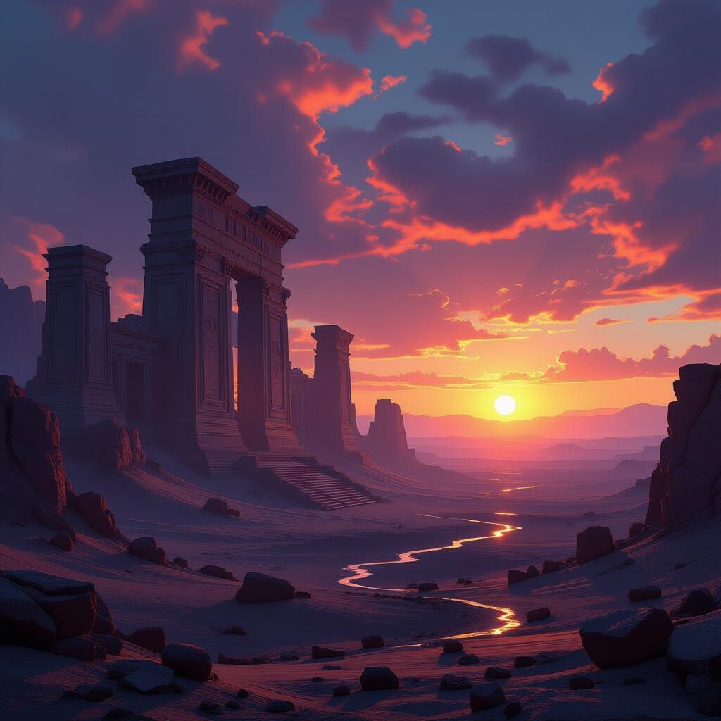 Colossal Ancient Ruins at Dual Sunset