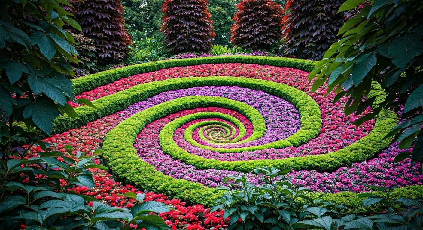 Mathematical Harmony in Vibrant, Mystical Garden