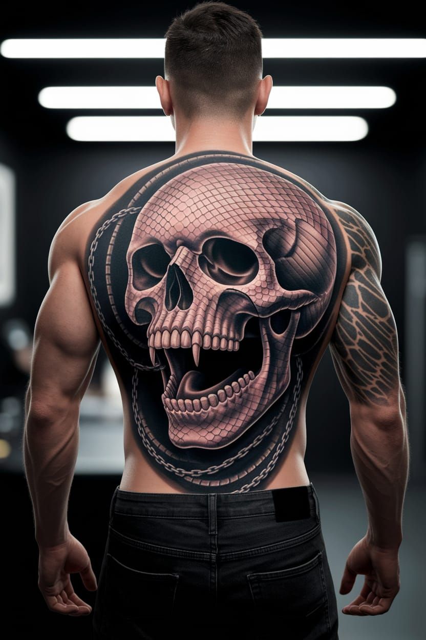 Muscular Man with Snake Tattoo in Tattoo Studio