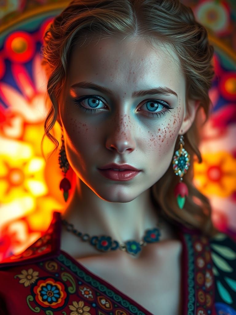 Blue-Eyed Woman Portrait in Art Nouveau Style