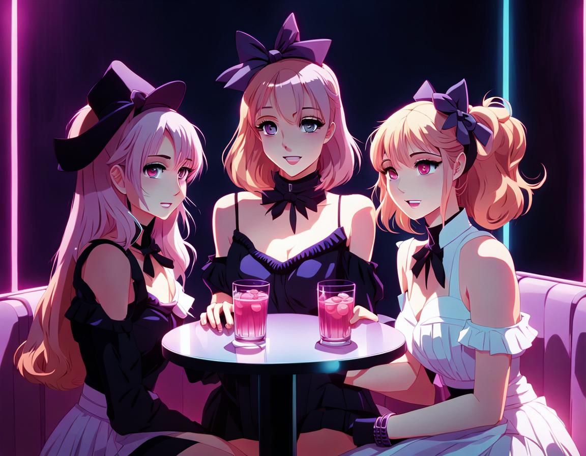 Anime Girls' Night Out in Neon Lights