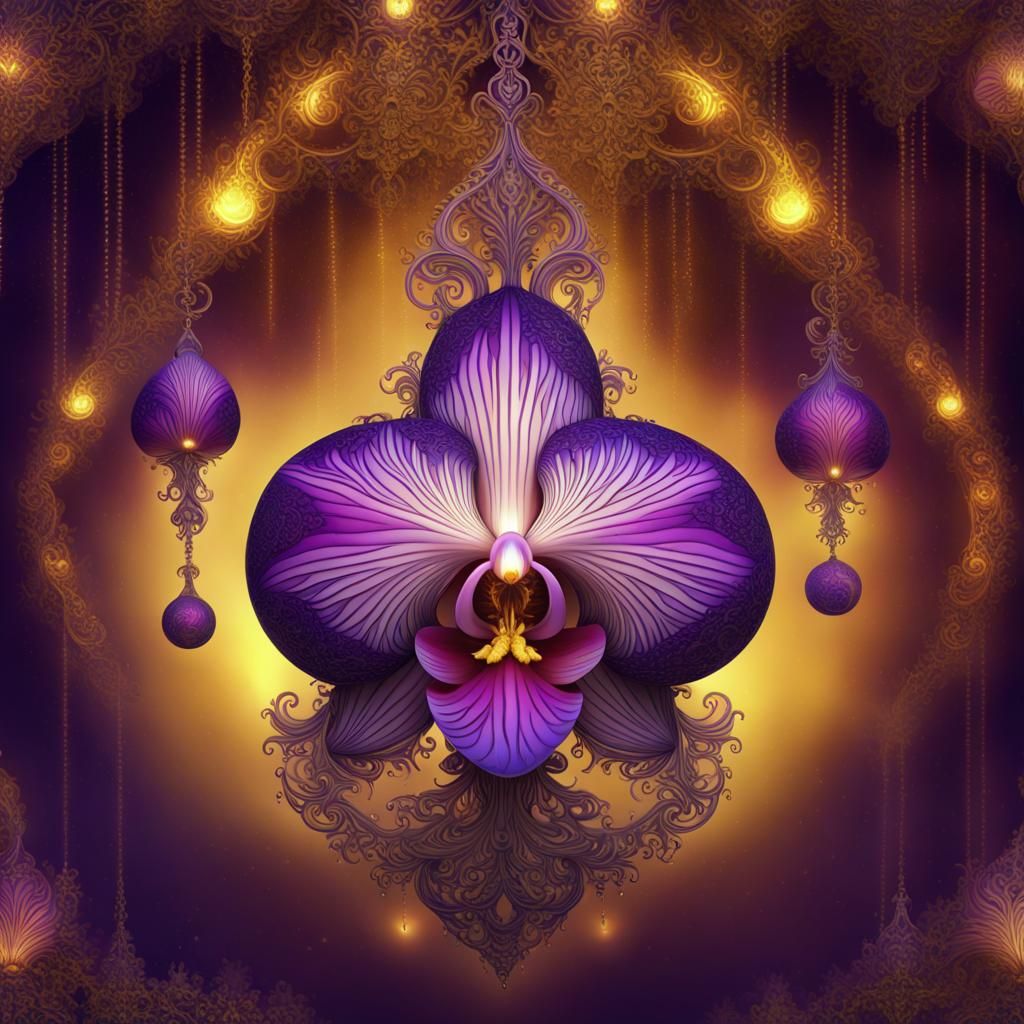 Glittering Multiversal Ornament with Orchid: Digital Art