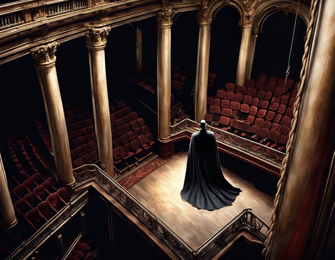 Sinister Opera House Scene in Dark Fantasy Style