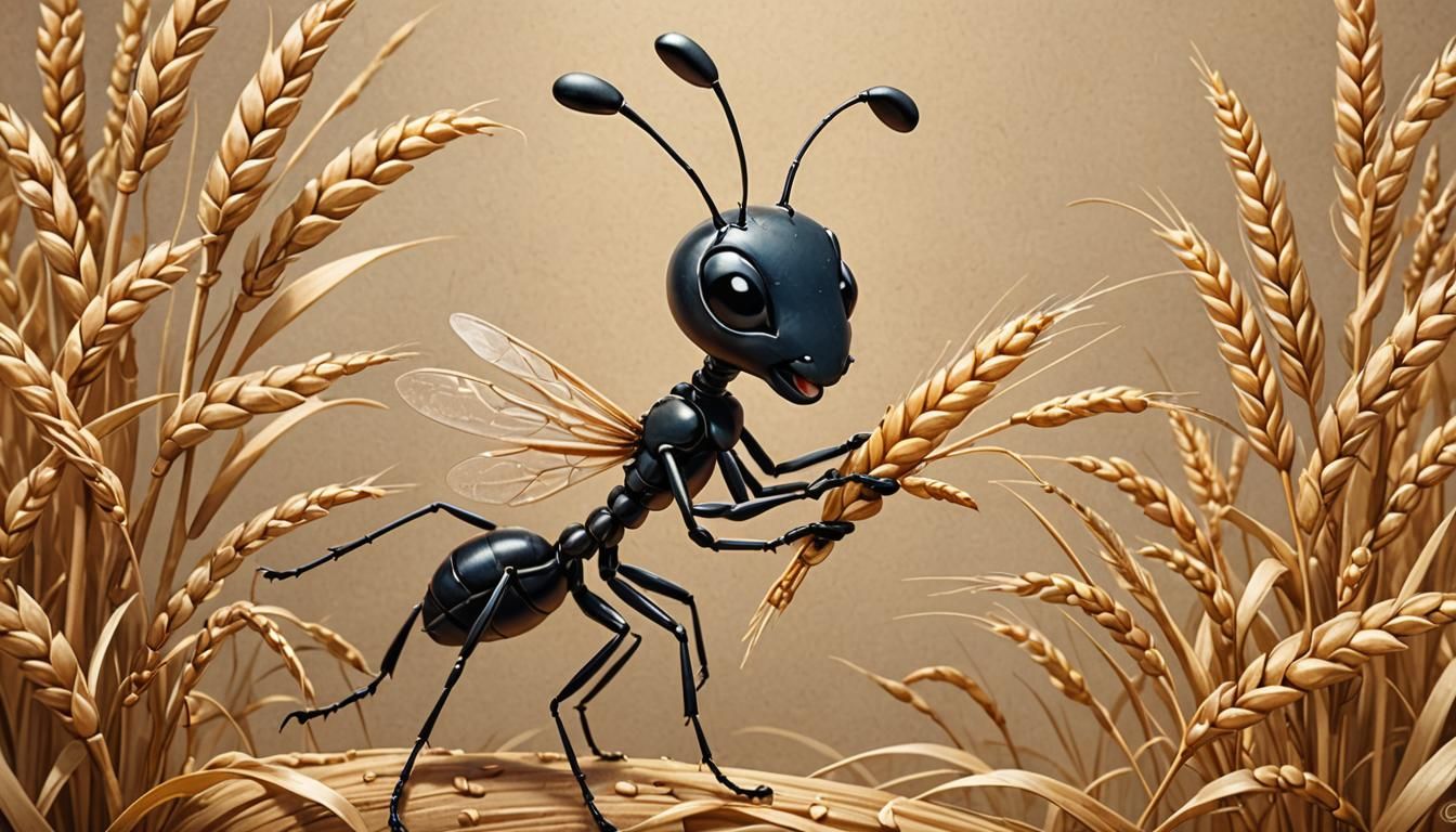 Charming Ant Carries Grain of Wheat