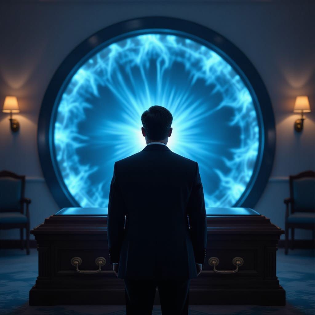 Time Traveler checks out his own funeral