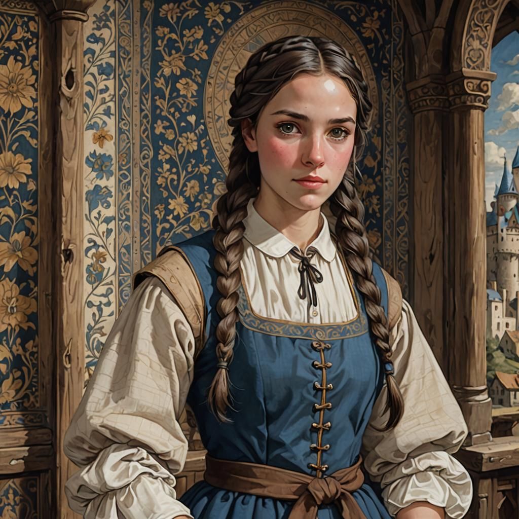 Medieval Servant Girl in Castle Interior