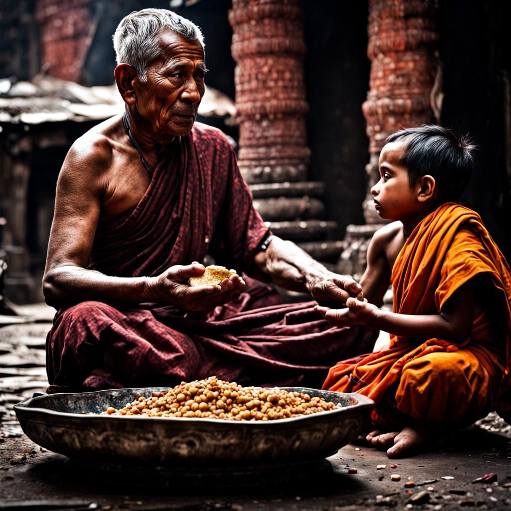 Beggar Seeks Alms from Gautam Buddha
