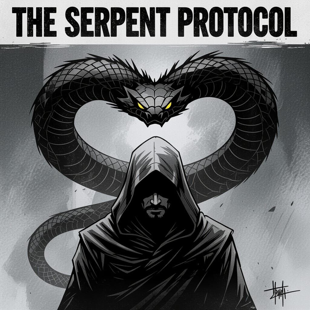 Hooded Prophet in Shadow: Dark Charcoal Comic Art
