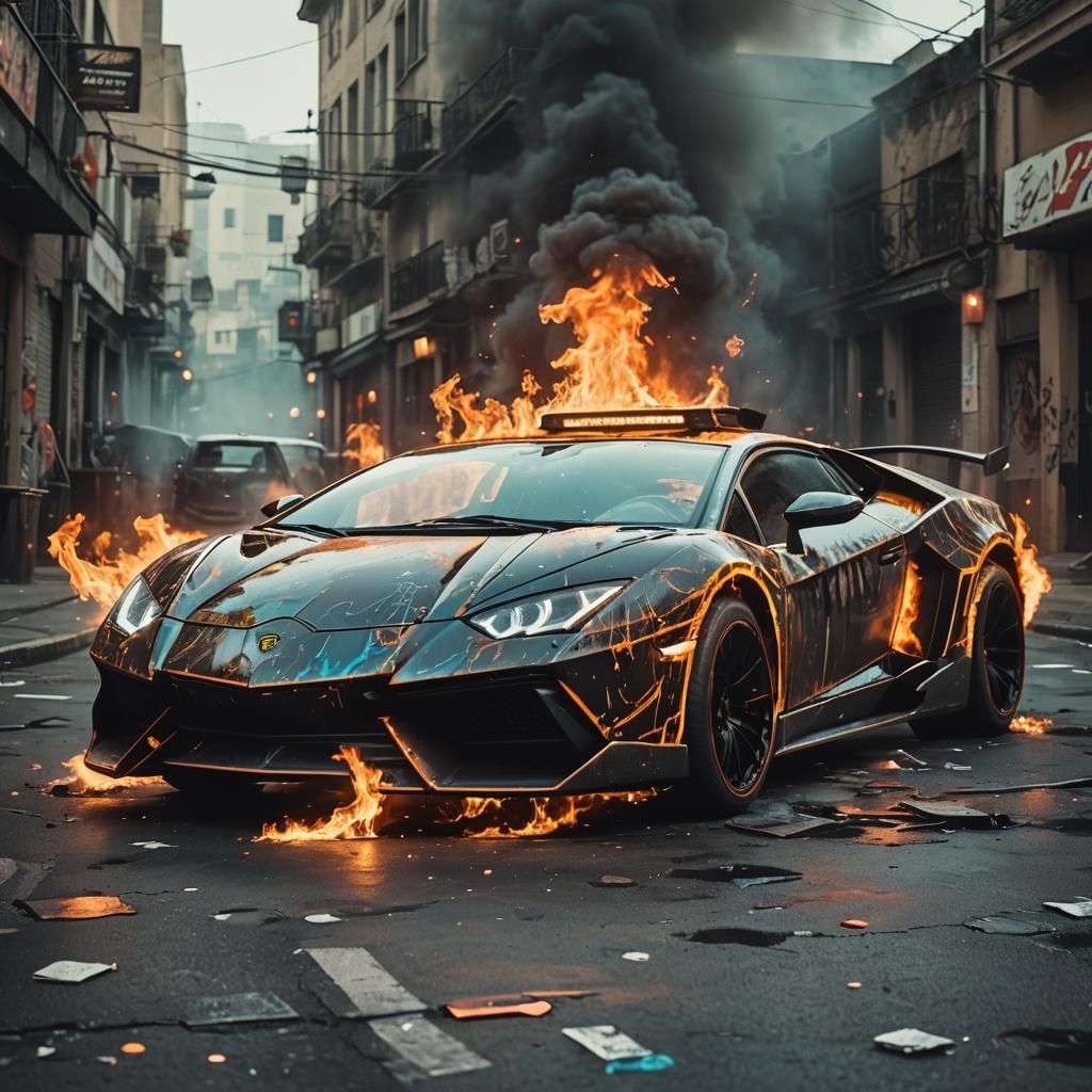 tron style lamborghini on fire