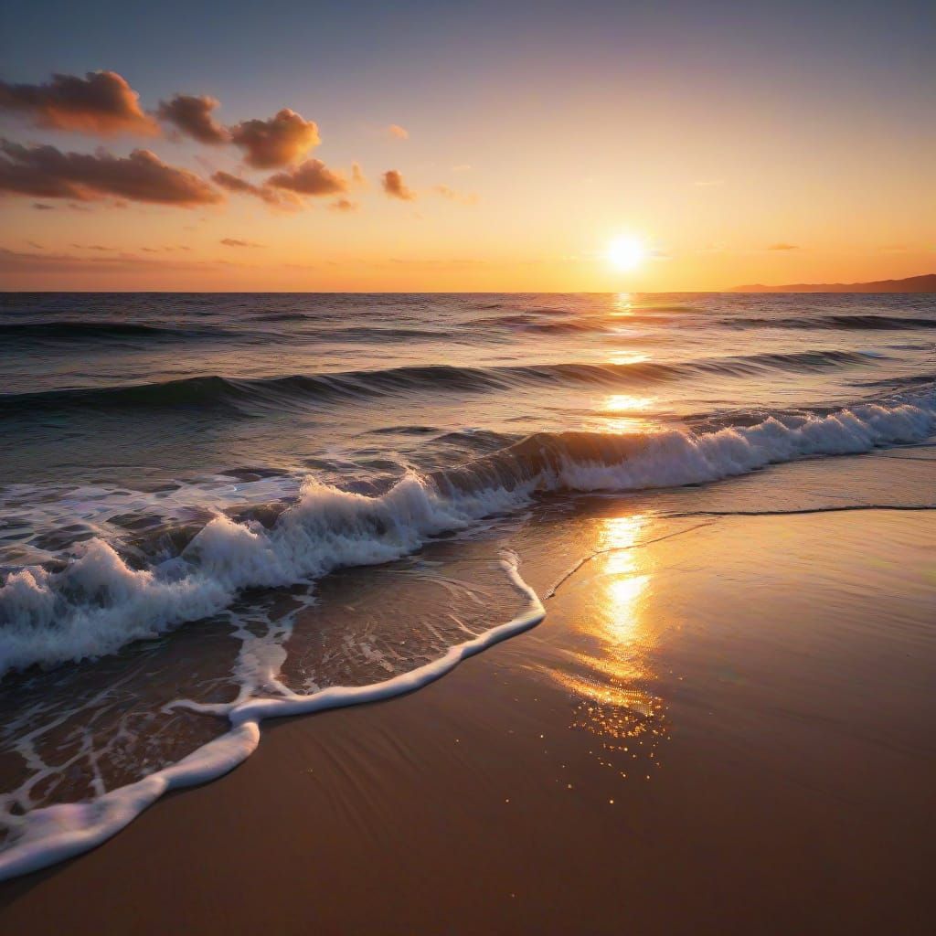 Serene Sunset Landscape in Hyper-Realistic Digital Art
