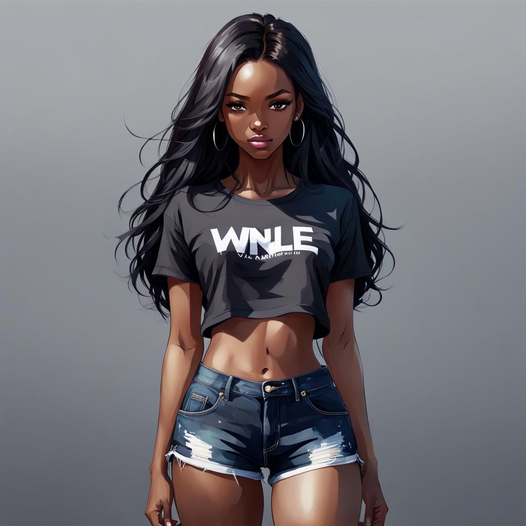 Anime Style Black Girl with Wildstyle Shorts