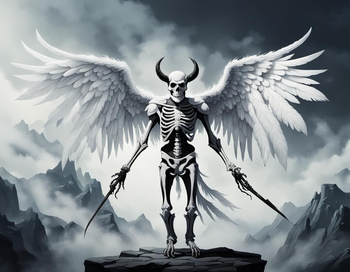 Devil with Skeleton Wings and Feather Tip