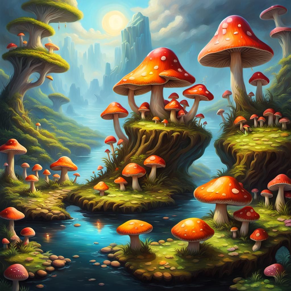 Enchanted Mushroom Island: Groovival 3D Oil Painting