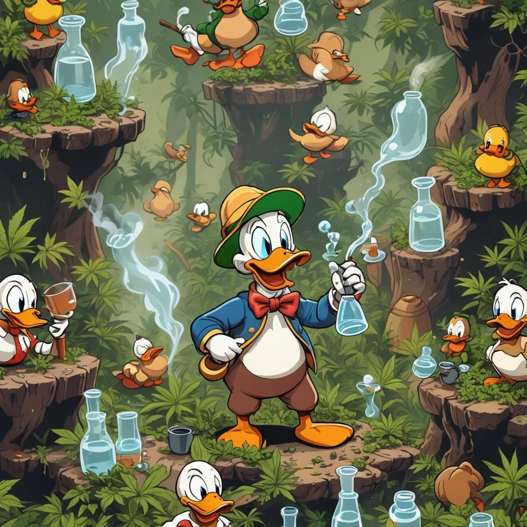 Cartoon Duck Smoking a Bong with Weed