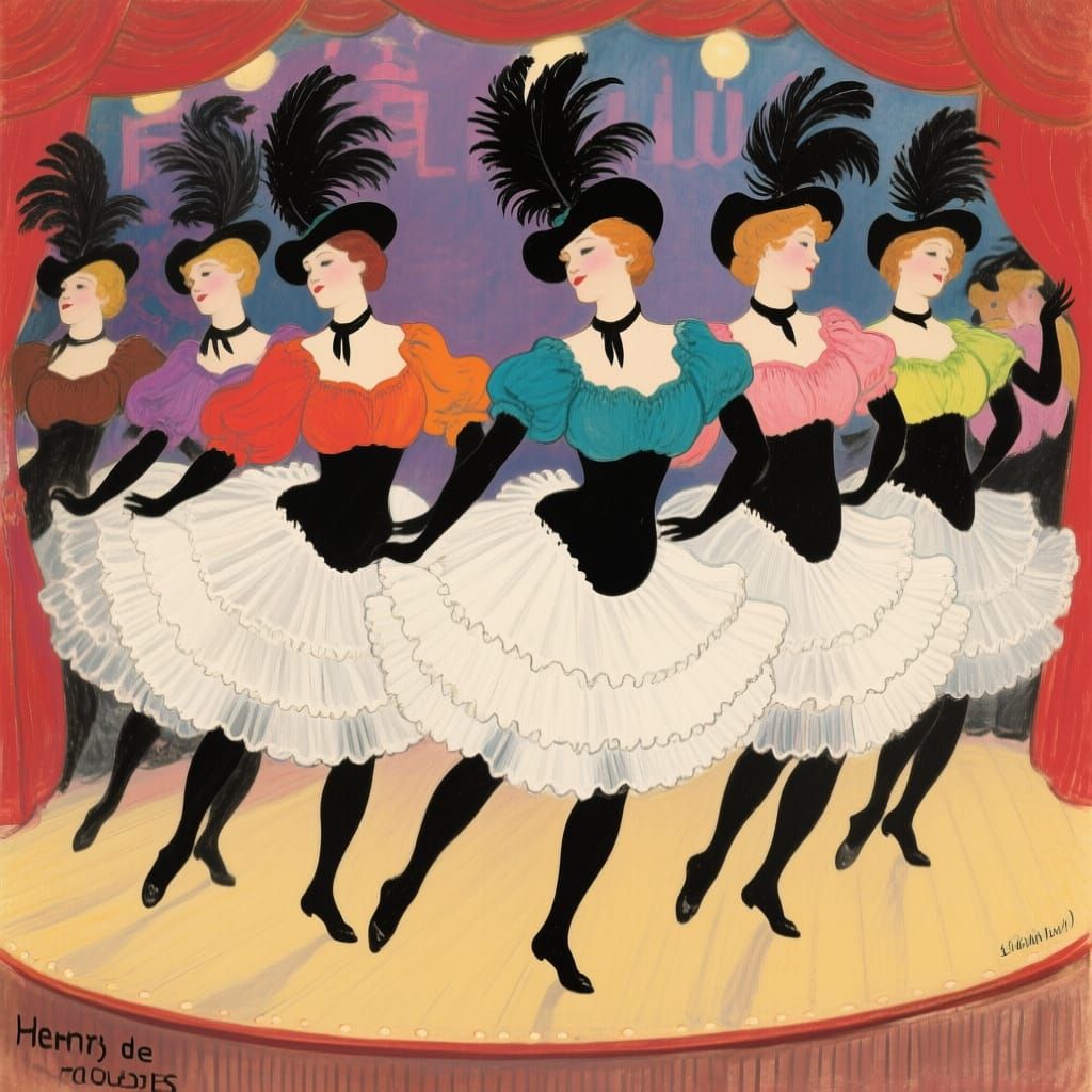 Moulin Rouge Dancers in Toulouse-Lautrec Style