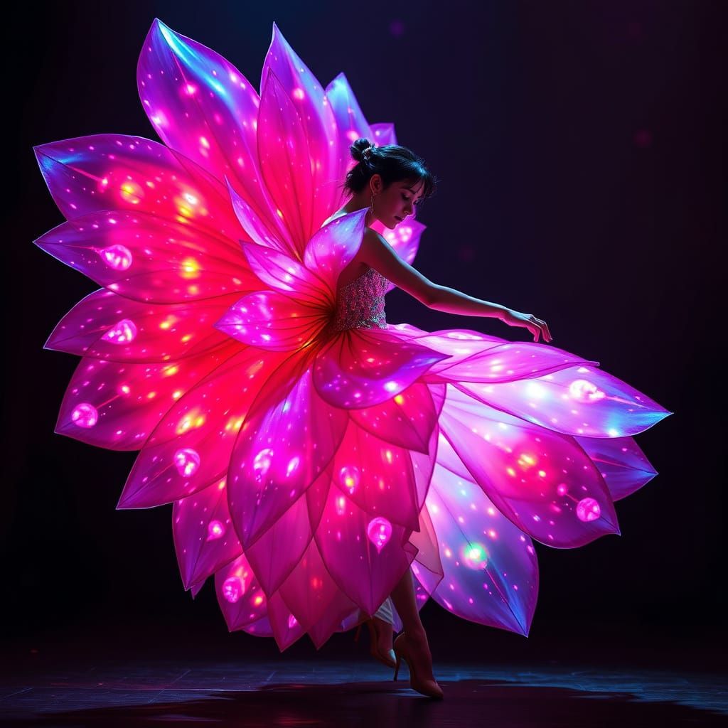 Ethereal Cabaret Dancer in Iridescent Flower Dress