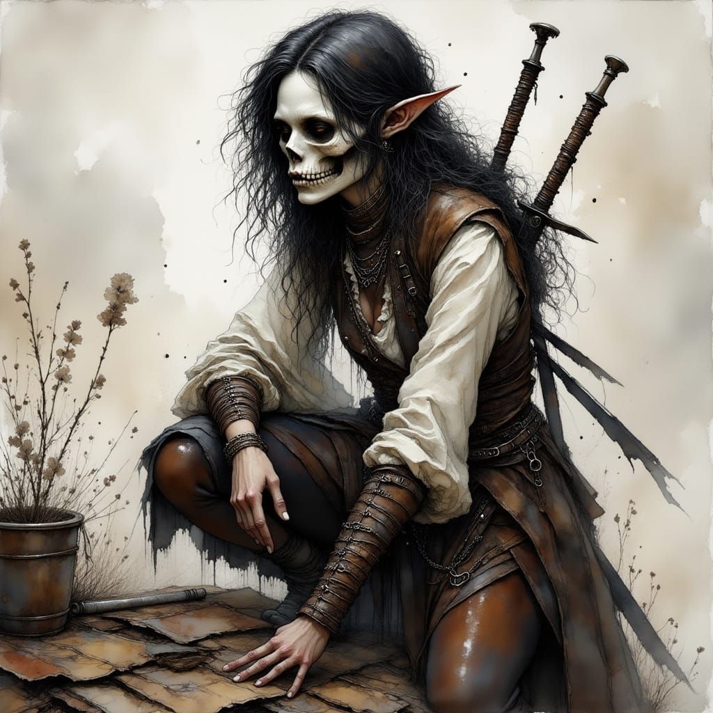 Half-Elf Spy with Skull Mask in Fantasy Art Style