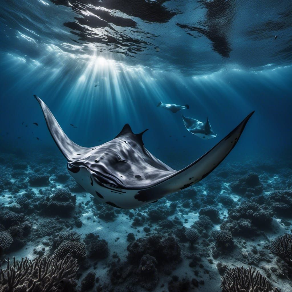 Manta Ray Glides Through Blue Ocean Waters