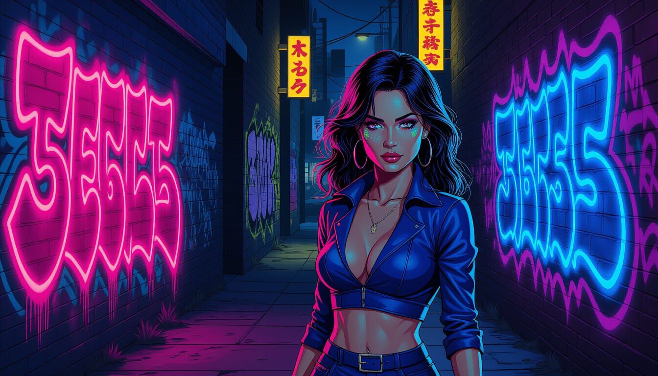 Woman in Neon Graffiti Street Art