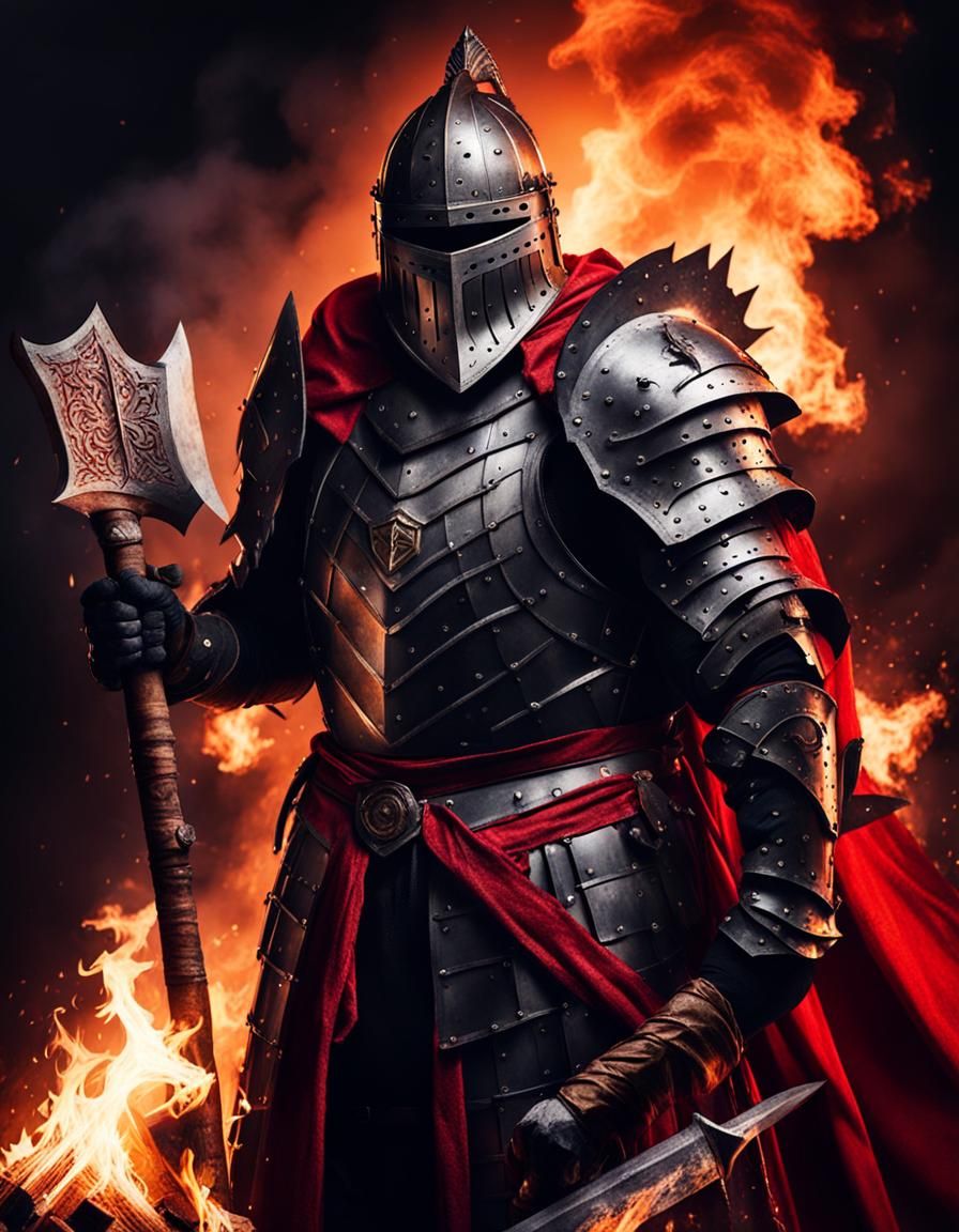 Gothic Knight with Flaming Cloak and Axe