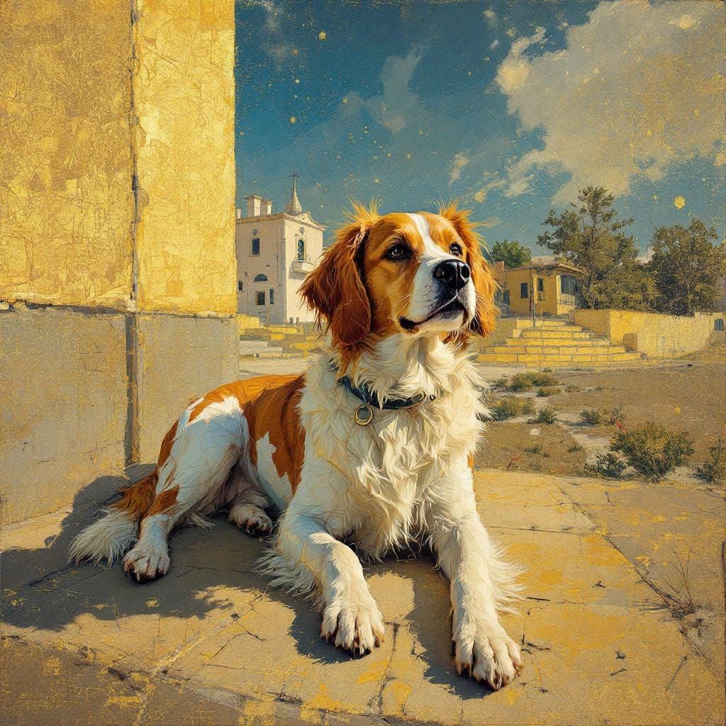 Dog in Sun: Geometric Forms, Textural Patterns