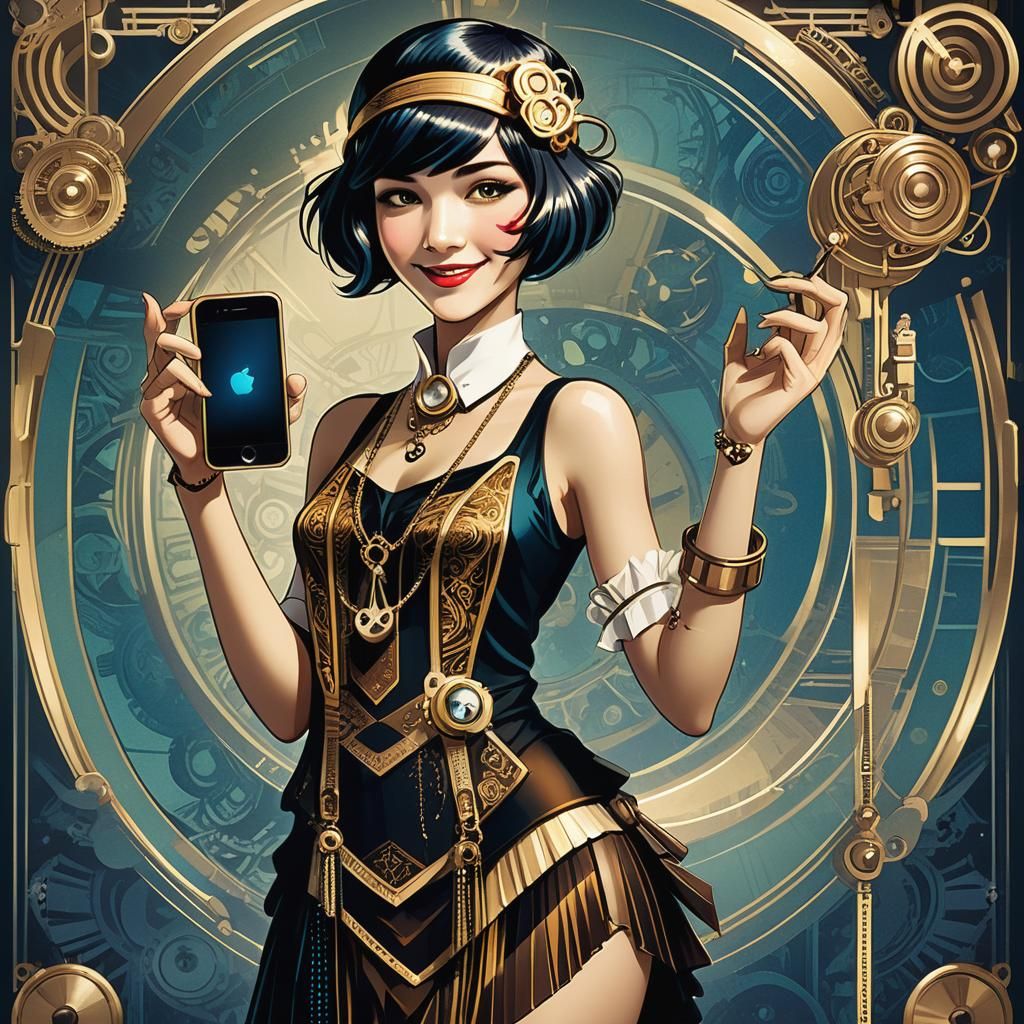 Steampunk 1920s iPhone Ad in Anime Style
