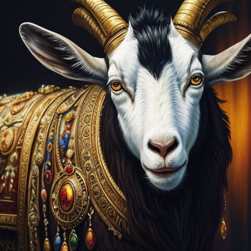 Goat in Opulent Setting as Oil Painting