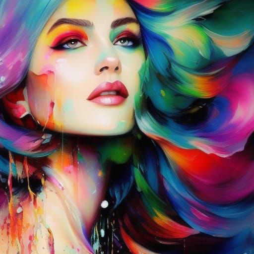 Colorful Mixed Media Portrait with Acrylic Pour Effect
