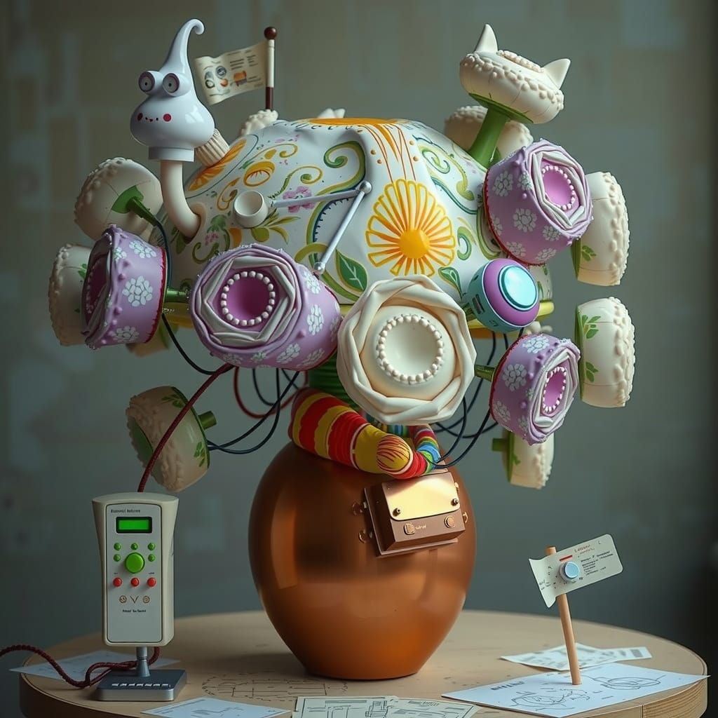 Whimsical Hyperreal Sculpture of a Giant Mushroom in a Fanta...