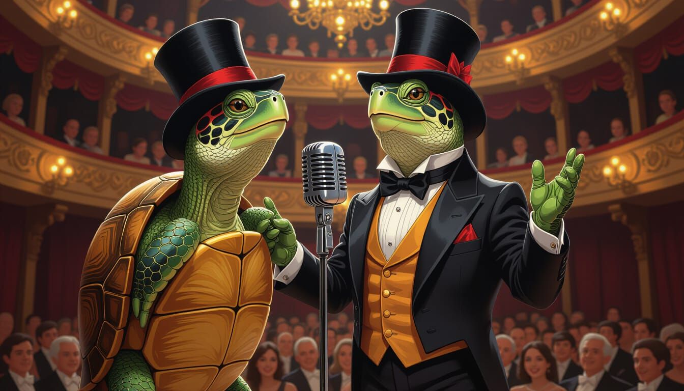 Operatic Turtle in Top Hat, Digital Art