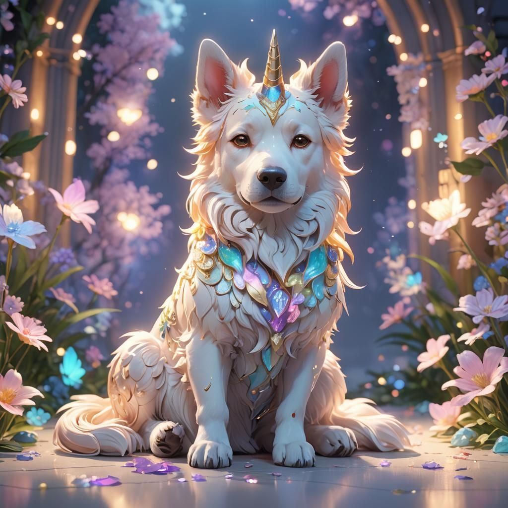Anime Dog Riding a Luminous Unicorn in 3D