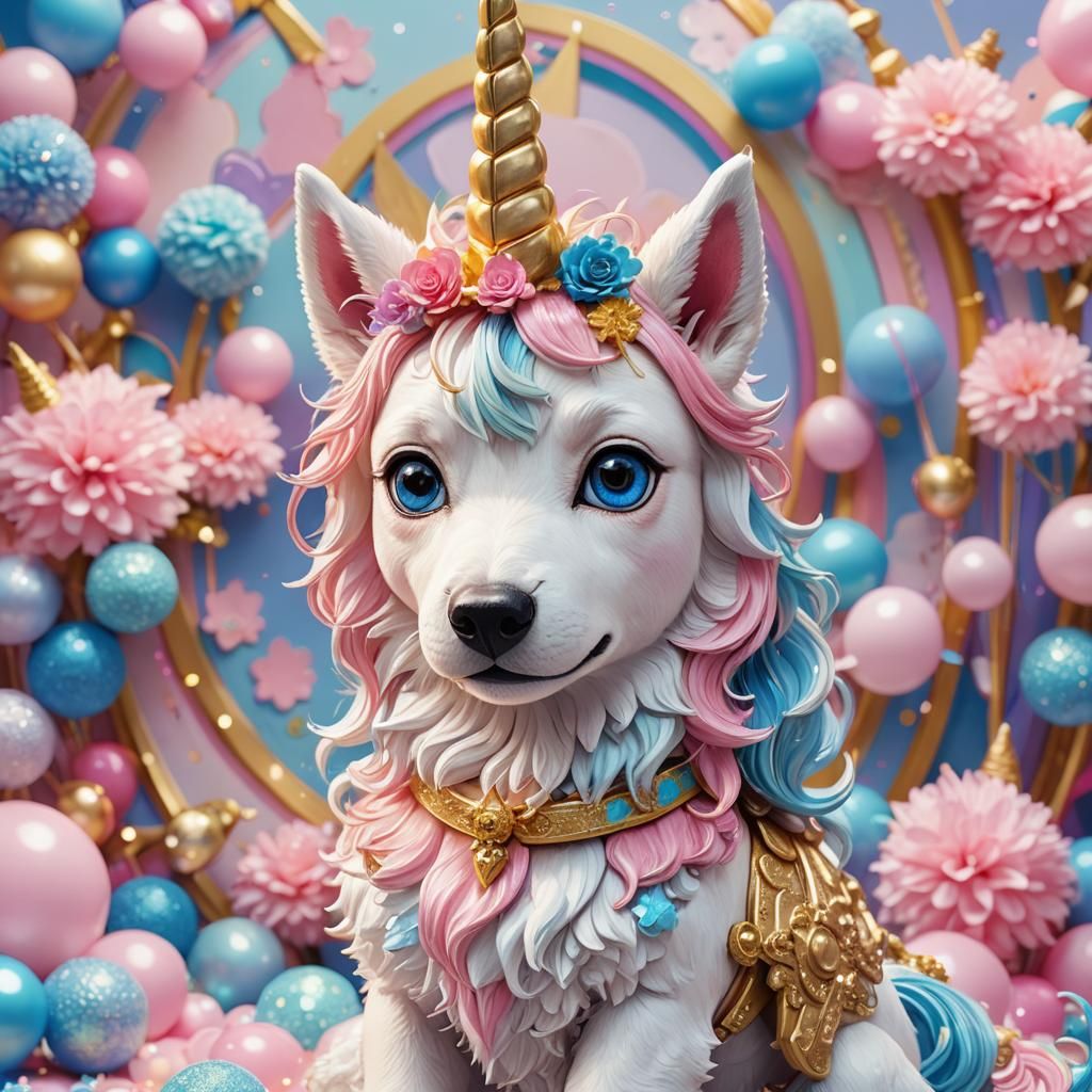 Dog Riding Unicorn: Japanese Anime 3D Art
