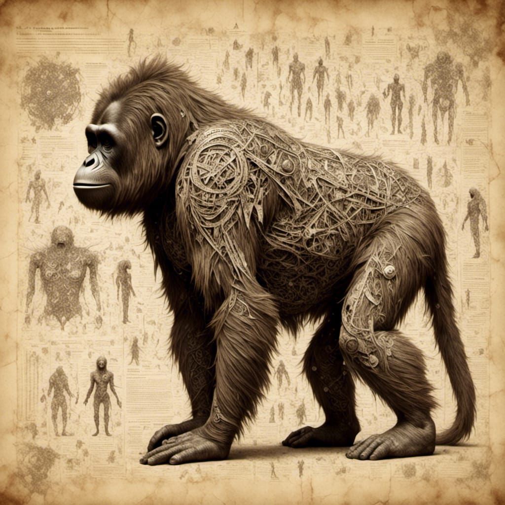Ornate Orangutan Anatomy in Macabre 3D Paper Style