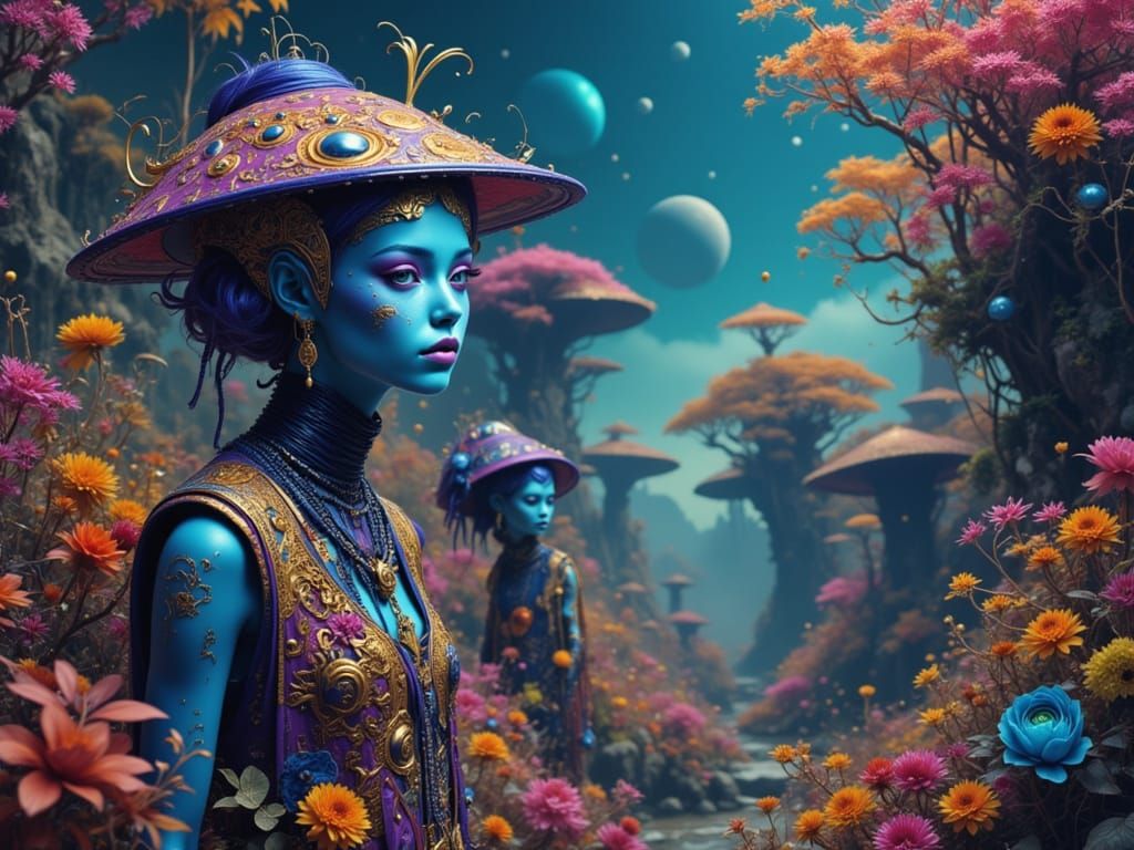 Vibrant Aliens in Celestial Environment