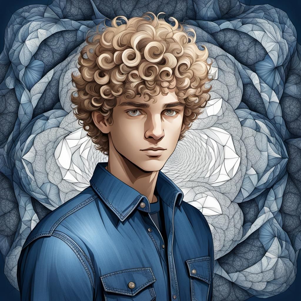 Teenage Boy Portrait with Abstract Fractal Elements