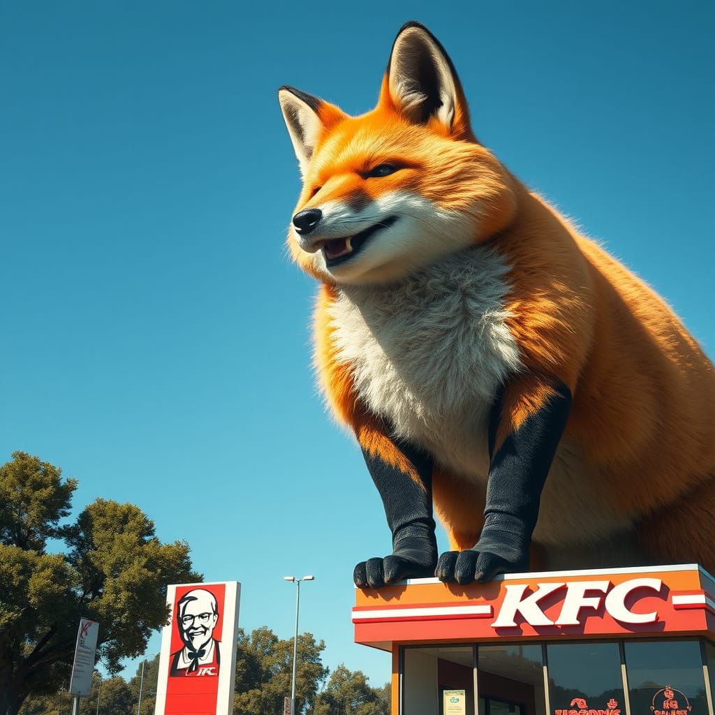 Giant Fox Looms Over KFC Restaurant