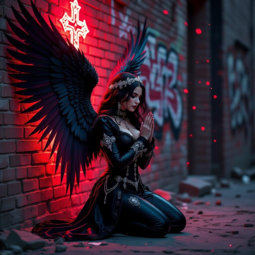 Gothic Seraphim in Prayer with Rose Wings, Urban Decay