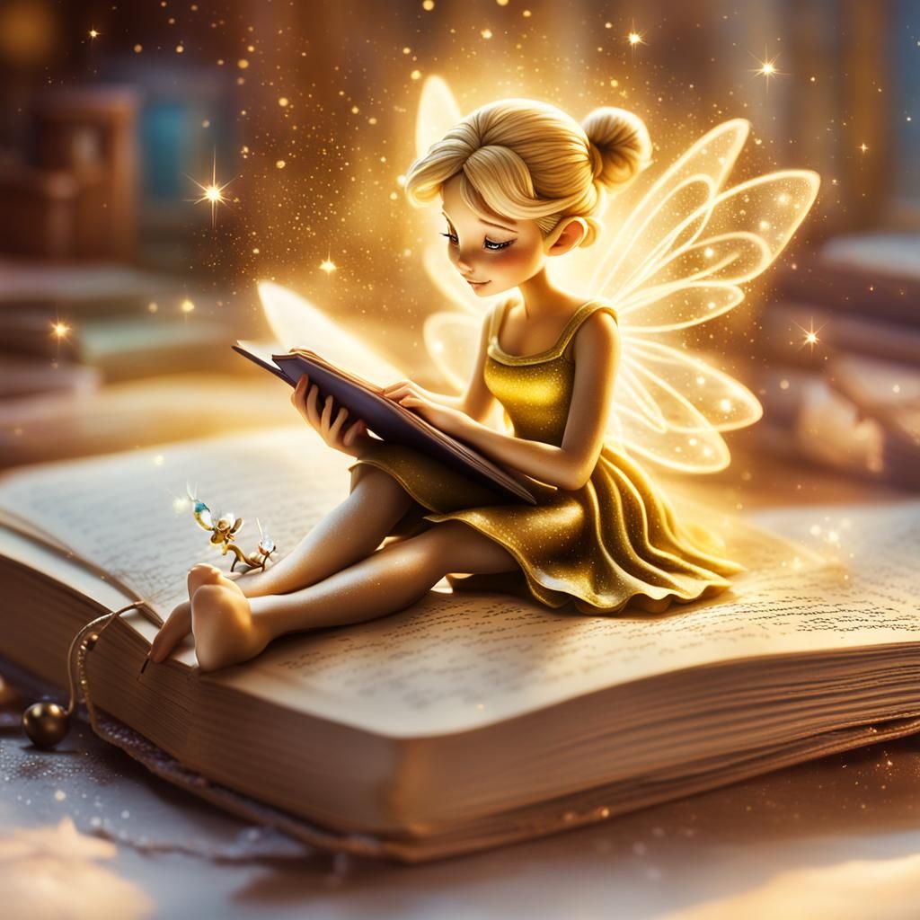 Tinkerbell Fairy on Disney Book, Whimsical Concept Art