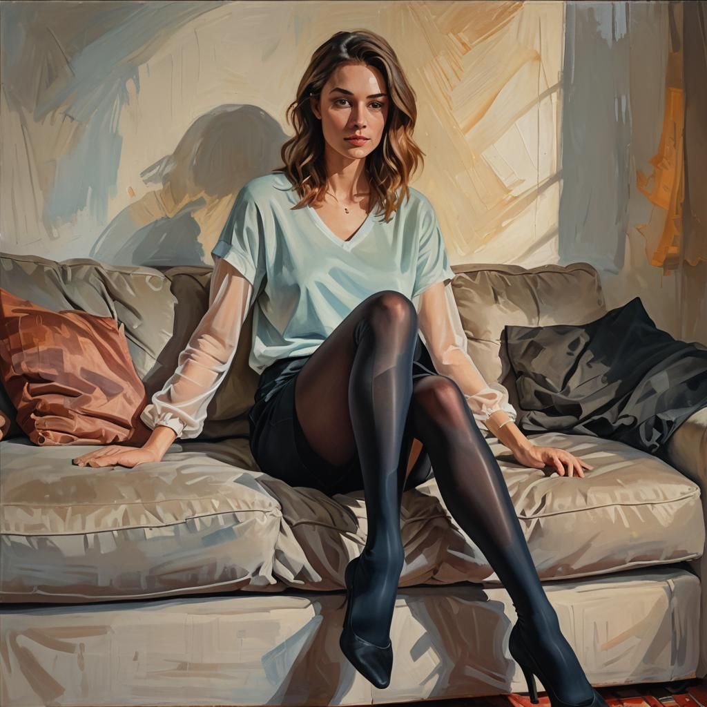 Trans Girl in Pantyhose: Impressionistic Oil Painting