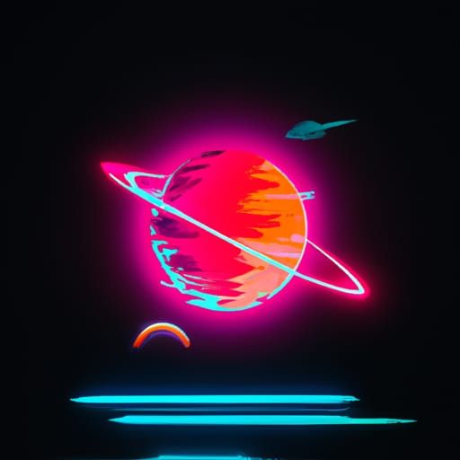 Synthwave Neon Retro Symbols: Satellite, Flame, Heart, Galax...