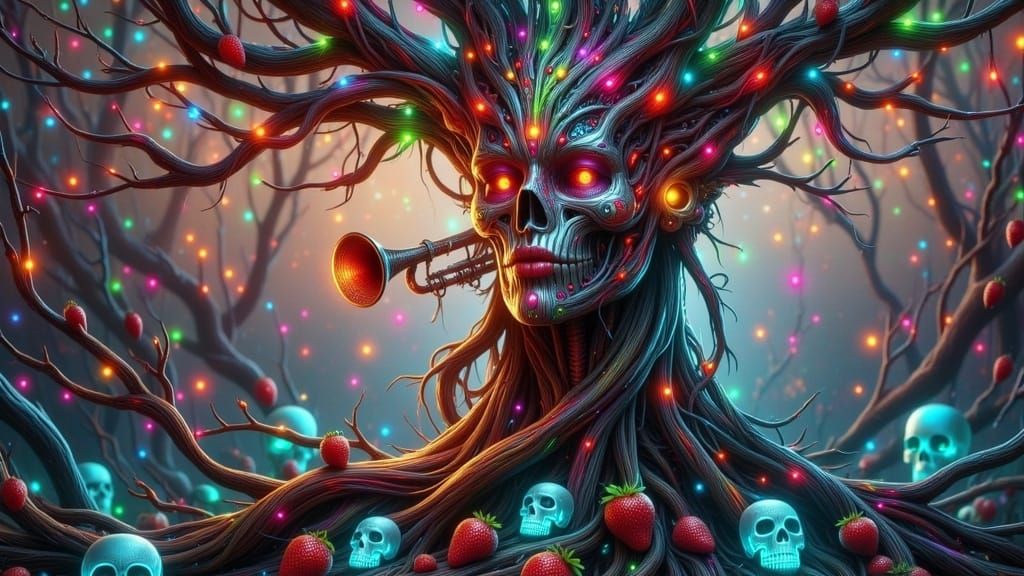 Gothic Trumpet Player in Dreamlike Atmosphere