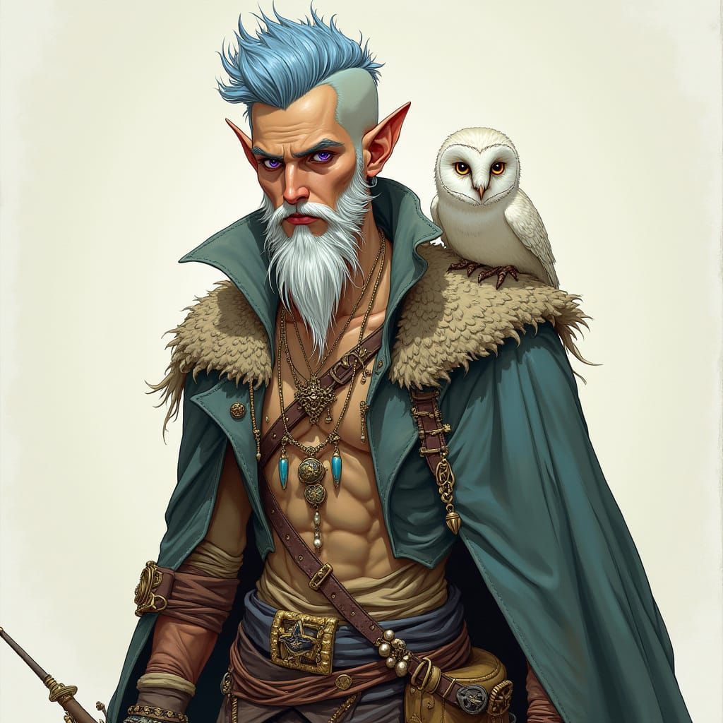 High-Elf Rogue Swashbuckler with Owl, in Fantasy Art Style