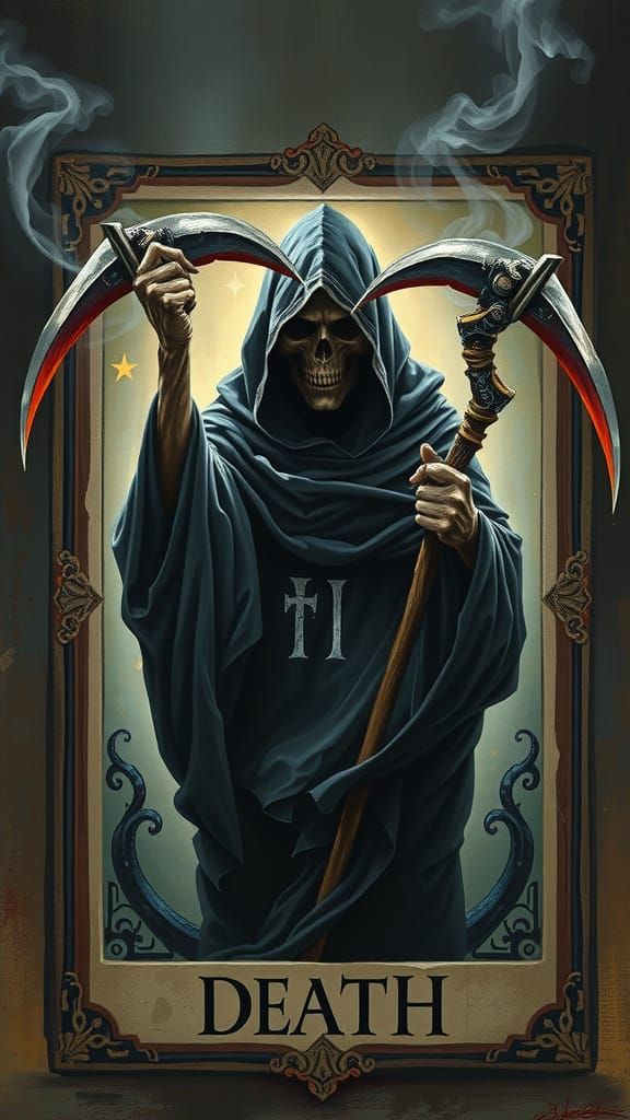 Grim Reaper Emerges from Death Tarot Card