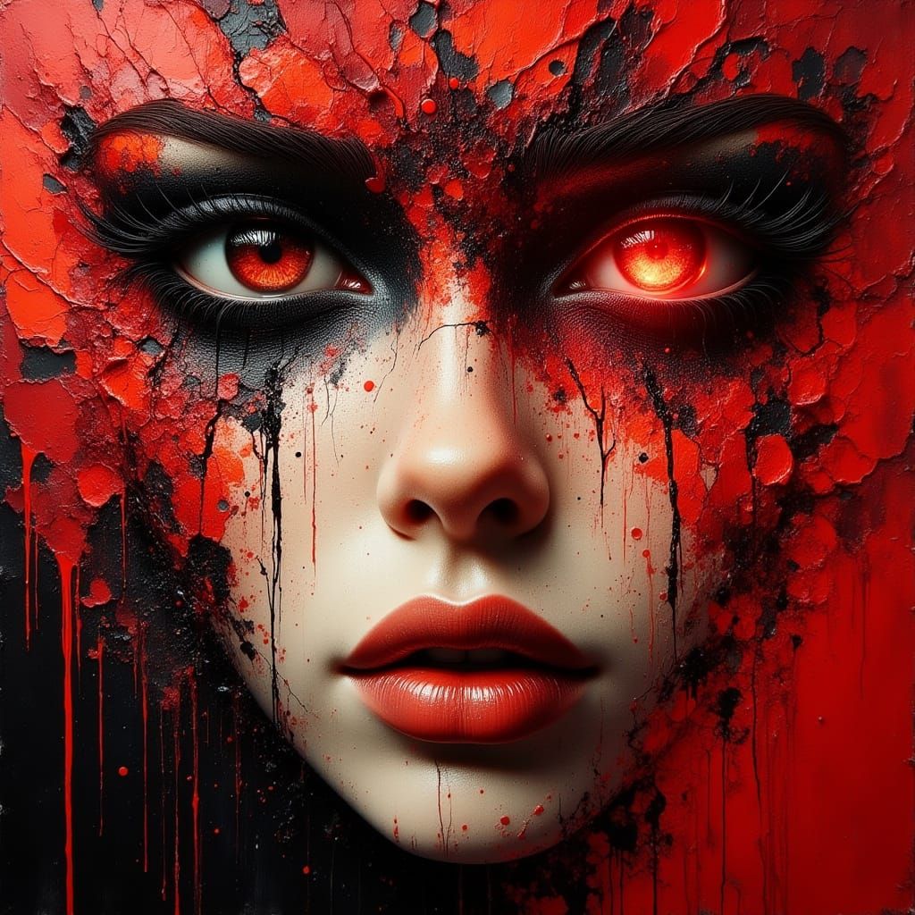 Crimson Vortex Eyes in German Expressionist Style Portrait