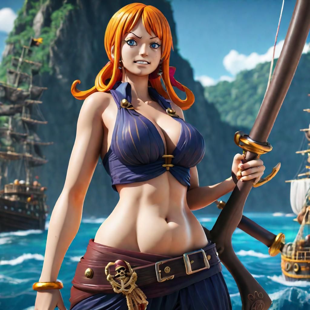 Beautiful Pirate Nami from One Piece in Detailed Painting