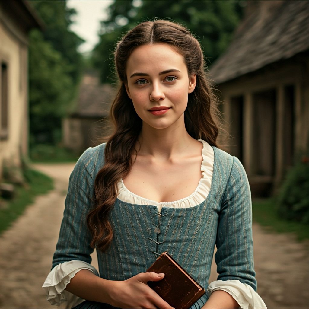 1700s French Woman Reading Outside Village