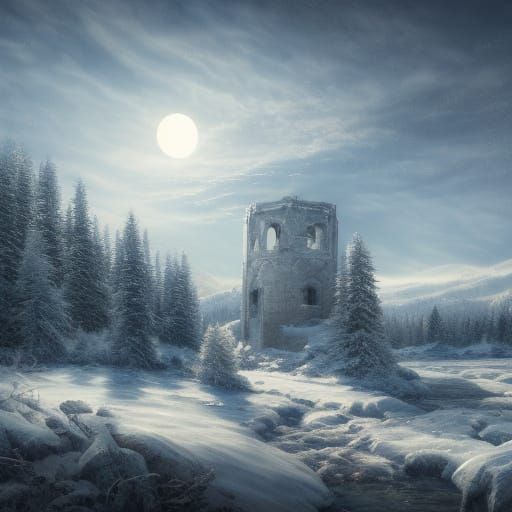 Serene Winter Valley Digital Matte Painting