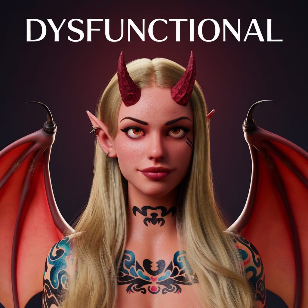 Blonde Demon with Tattoos in 3D Render